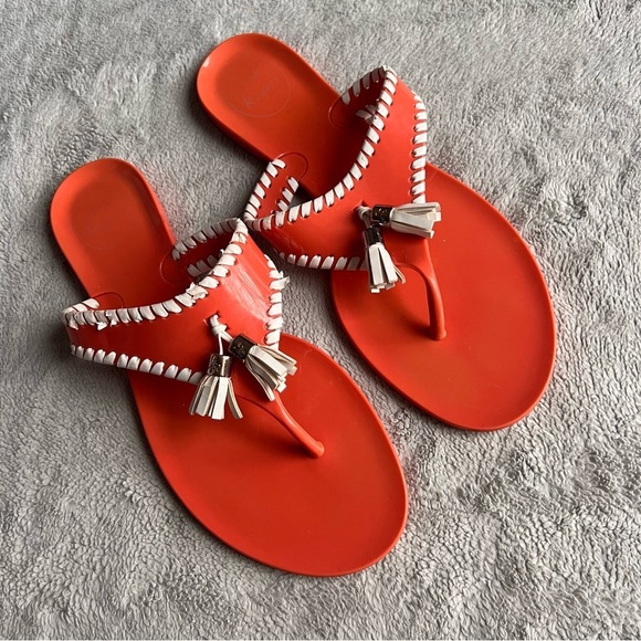 Jack Rogers Alana Jelly Slip-On Whipstitch Tassel Thong Flip Flop Sandals Coral - Picture 1 of 12